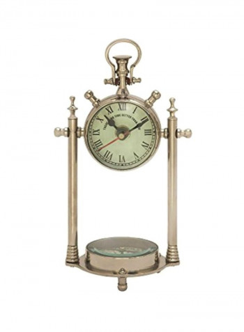 Aluminium Table Clock With Compass Gold/Clear 6x4x11inch