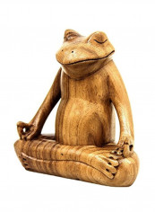 Decorative Frog Meditates Wood Sculpture Brown 6x6x3.2inch