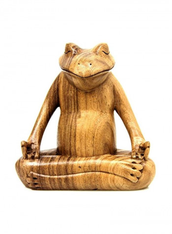 Decorative Frog Meditates Wood Sculpture Brown 6x6x3.2inch