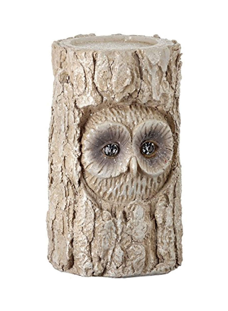 Carved Log Owl Candle Holder Beige 8.5inch