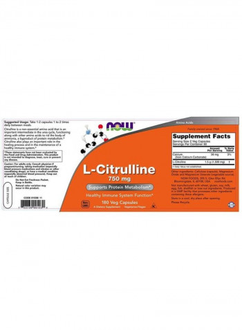 L-Citrulline Dietary Supplement - 180 Capsules