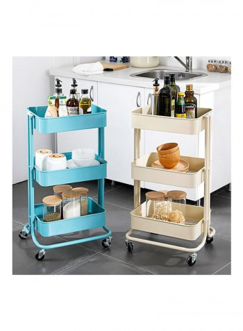 3-Tier Kitchen Storage Trolley With Wheel Beige 45.5x36.5x16.5cm
