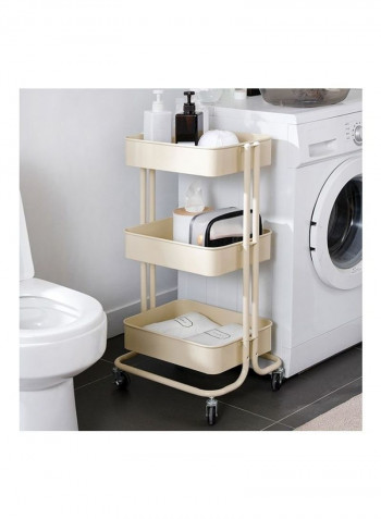 3-Tier Kitchen Storage Trolley With Wheel Beige 45.5x36.5x16.5cm