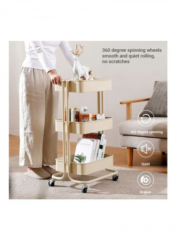 3-Tier Kitchen Storage Trolley With Wheel Beige 45.5x36.5x16.5cm