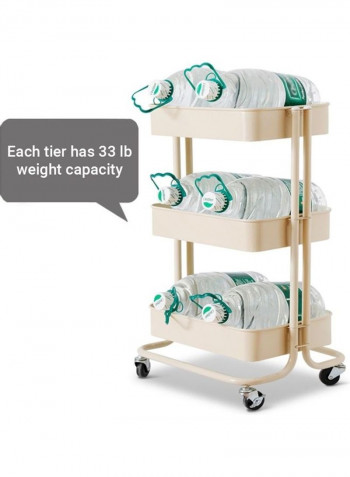 3-Tier Kitchen Storage Trolley With Wheel Beige 45.5x36.5x16.5cm
