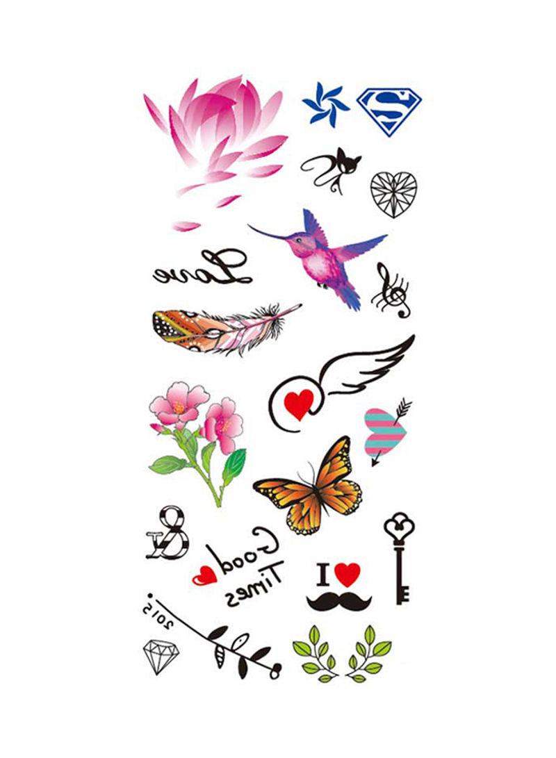 20-Piece Letter Crown Butterfly Heart Design Temporary Tattoo Sticker Set