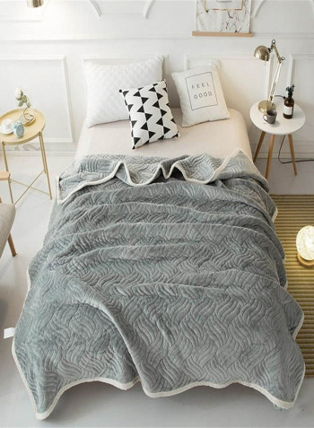 Soft Double Layer Air Conditioner Bed Blanket Cotton Grey 180x200centimeter