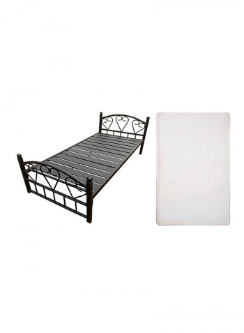 Steel Bed With Thick Slat Base And Medicated Mattress Black Single