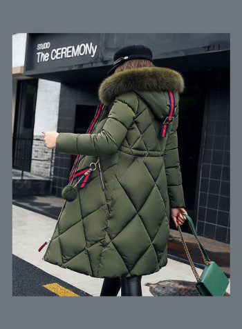 Cotton Long Furry Collar Overcoat red