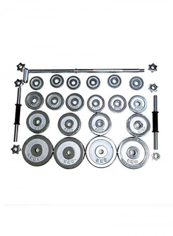 28-Piece Chrome Dumbbell and Barbell Set With Carry Case 50kg