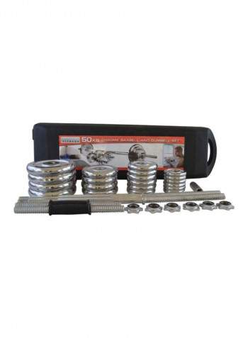 28-Piece Chrome Dumbbell and Barbell Set With Carry Case 50kg