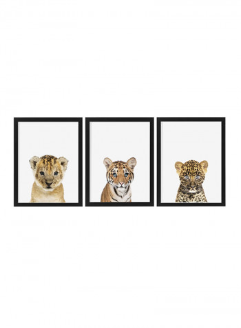 Pack Of 3 Lion Cub Nursery Poster With Frame Multicolour 50 x 40centimeter