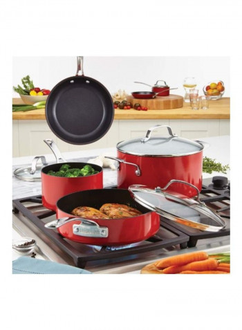 Aluminum Nonstick Dutch Oven Red/Silver 4.5Quart
