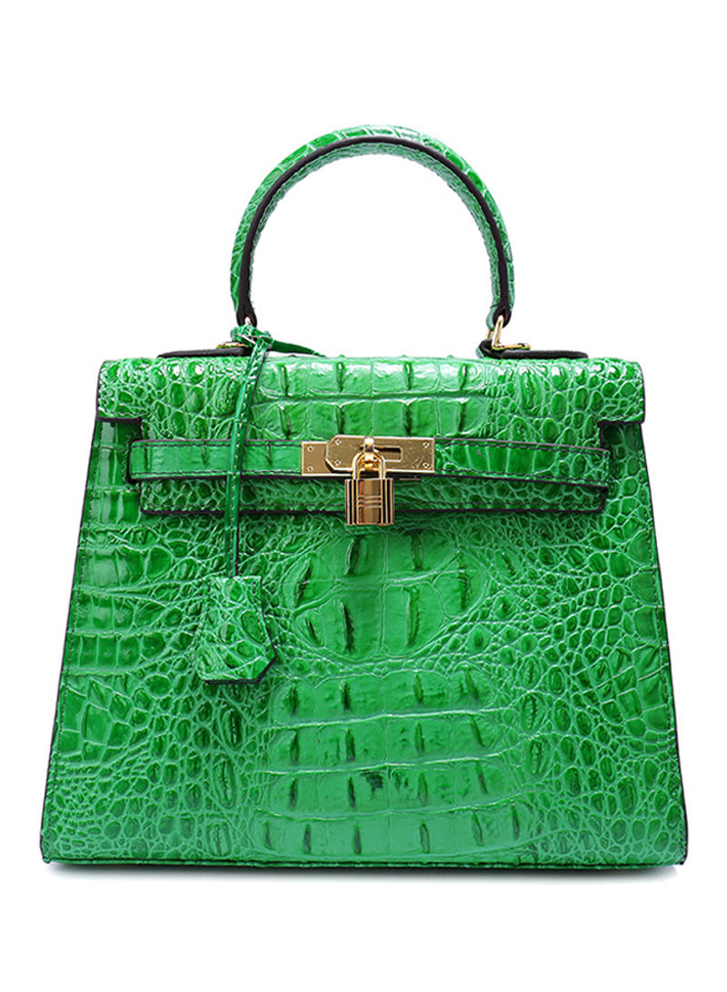 Crocodile Pattern Leather Satchel Bag Green