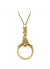Gold Plated Floral Magnifying Glass Pendant Necklace
