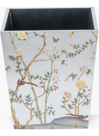 Floral Printed Decorative Waste Bin Grey