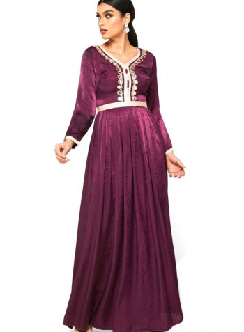 Embroidered Maxi Dress Purple/Orange/Beige