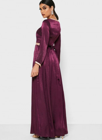 Embroidered Maxi Dress Purple/Orange/Beige
