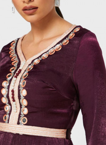 Embroidered Maxi Dress Purple/Orange/Beige
