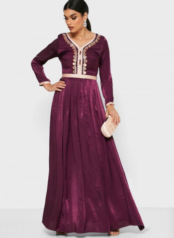 Embroidered Maxi Dress Purple/Orange/Beige