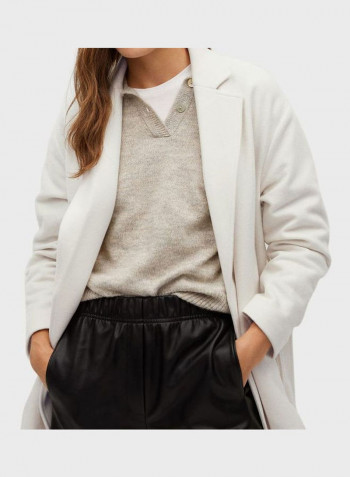 Pocket Detail Belted Coat White