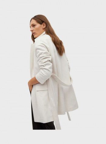 Pocket Detail Belted Coat White