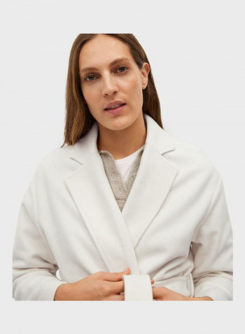 Pocket Detail Belted Coat White