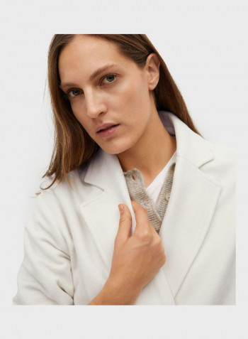 Pocket Detail Belted Coat White