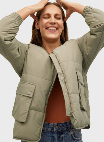 Zip Through Bomber Jacket Green