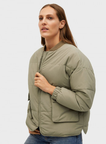 Zip Through Bomber Jacket Green