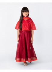3-Piece Printed Lehenga Set Red