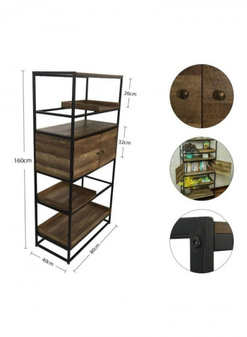 5-Tier Wooden Bookshelf Storage Organizer Brown/Black 80x160x40cm