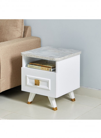Ivanka End Table With Drawer White/Gold 49.8x55.5x49.8centimeter