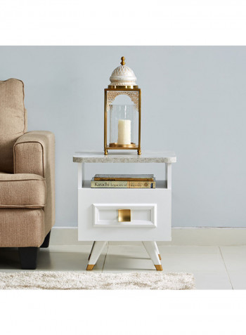 Ivanka End Table With Drawer White/Gold 49.8x55.5x49.8centimeter