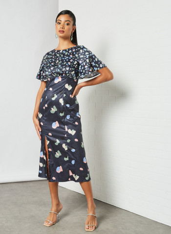 All-Over Print Bodycon Dress Navy