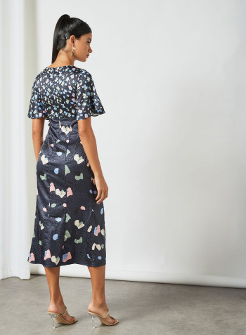 All-Over Print Bodycon Dress Navy