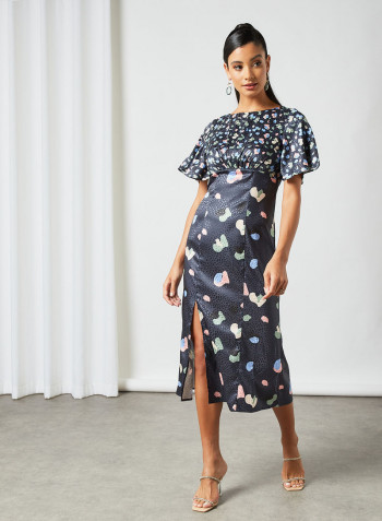 All-Over Print Bodycon Dress Navy