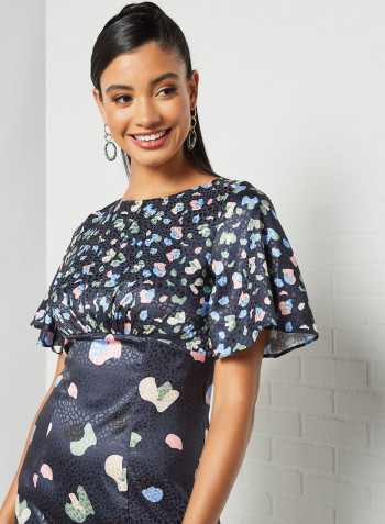 All-Over Print Bodycon Dress Navy