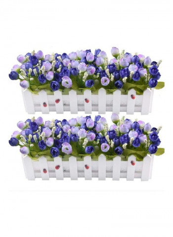 75-Piece Artificial Flower Plants with Picket Fence Pot Pack of 2 Multicolour