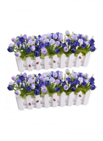 75-Piece Artificial Flower Plants with Picket Fence Pot Pack of 2 Multicolour