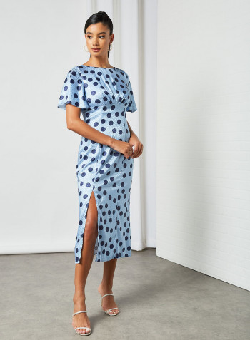 All-Over Print Bodycon Dress Blue