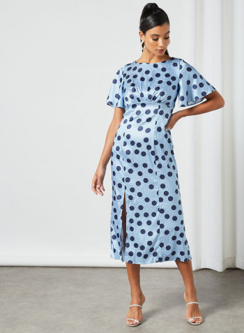 All-Over Print Bodycon Dress Blue