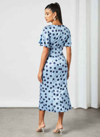 All-Over Print Bodycon Dress Blue