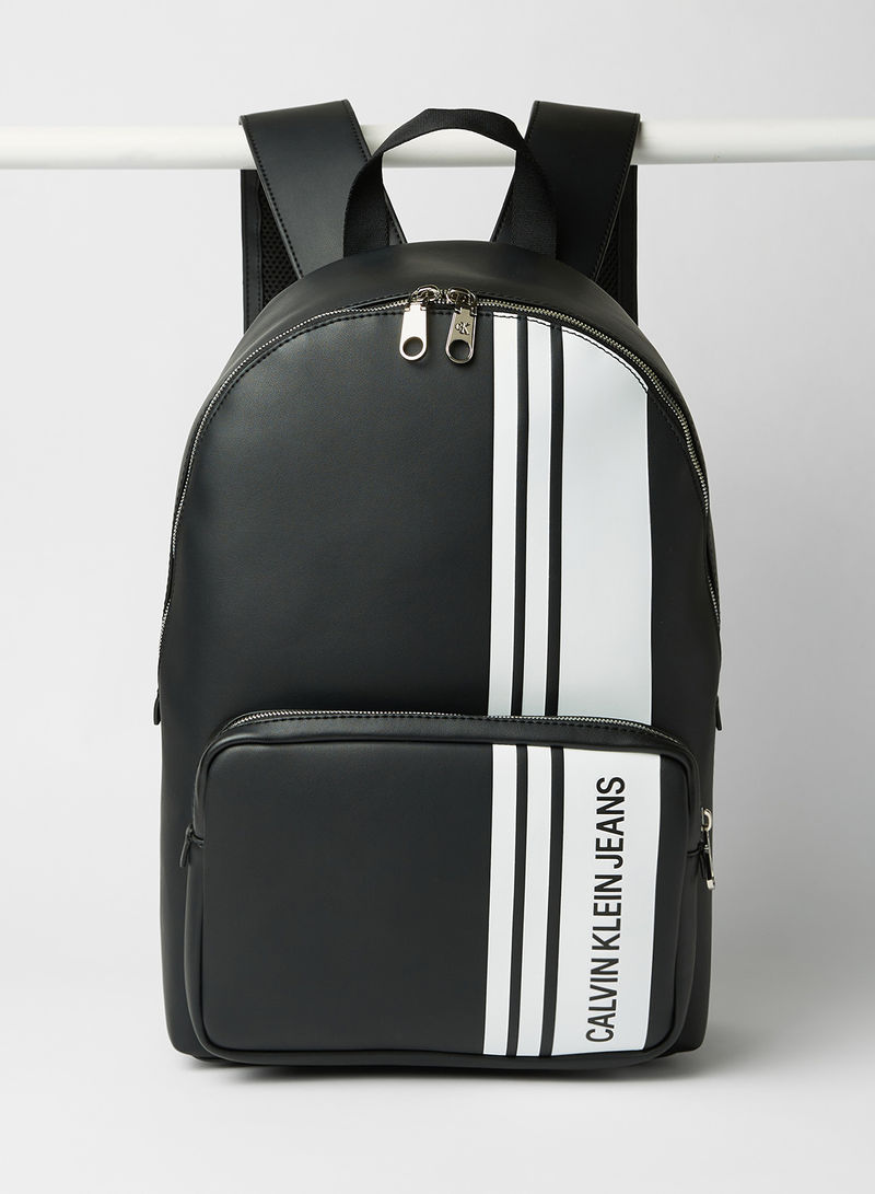 Contrast Stripe Faux Leather Backpack Black