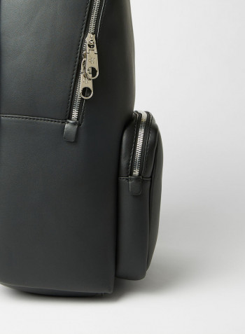 Contrast Stripe Faux Leather Backpack Black
