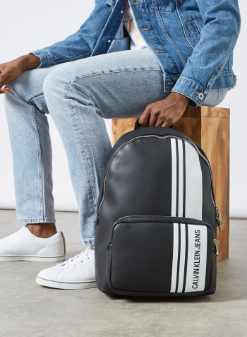 Contrast Stripe Faux Leather Backpack Black