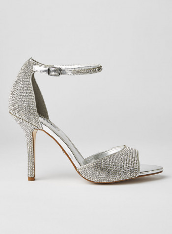 Embellished Ankle Strap Sandals Silver