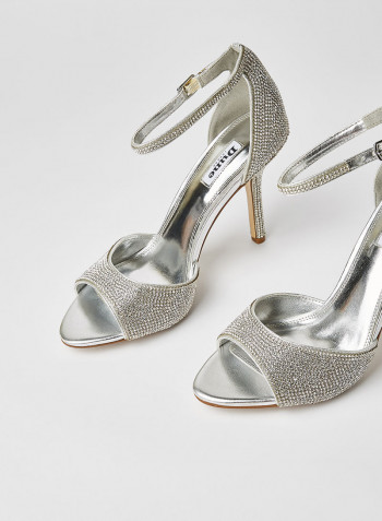 Embellished Ankle Strap Sandals Silver