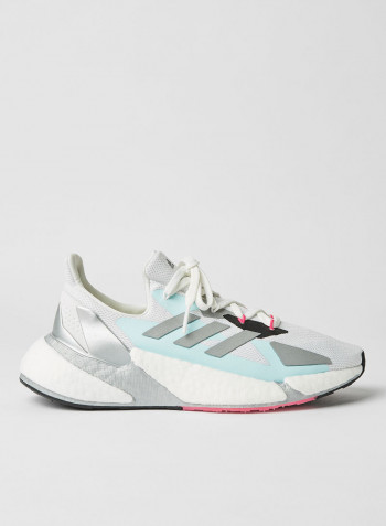 X9000L4 Lace closure Running Shoes Crystal White/Silver Metallic/Core  Black