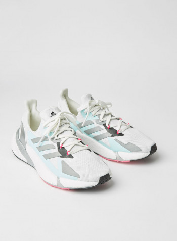 X9000L4 Lace closure Running Shoes Crystal White/Silver Metallic/Core  Black